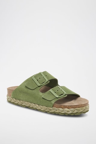 Mules com plataforma de nobuck - Verde