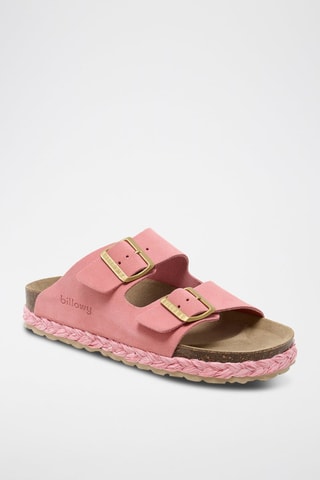 Mules com plataforma de nobuck - Rosa