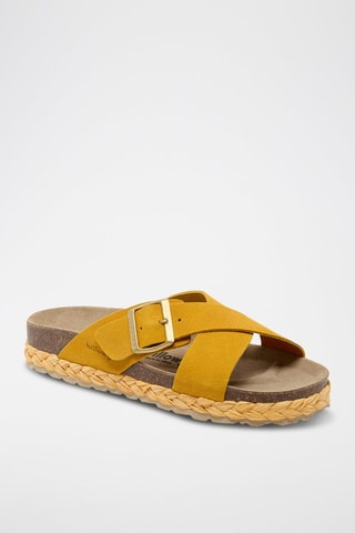 Mules com plataforma de nobuck - Amarelo