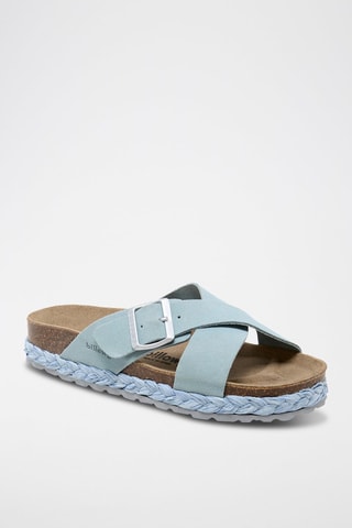 Mules com plataforma de nobuck - Azul-claro