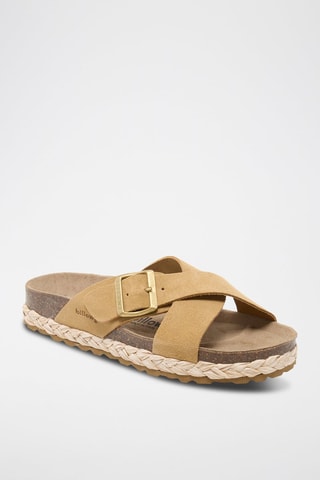 Mules com plataforma de nobuck - Camel