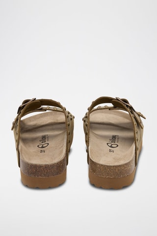 Mules com plataforma em couro - Caqui