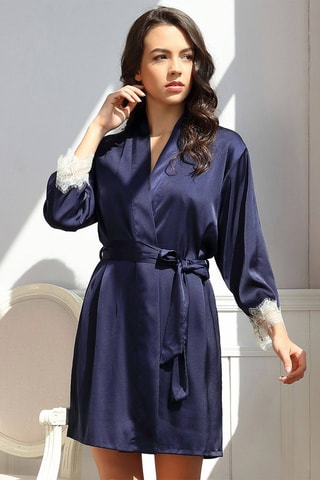 Babydoll e robe em seda - Azul-marinho