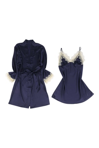 Babydoll e robe em seda - Azul-marinho