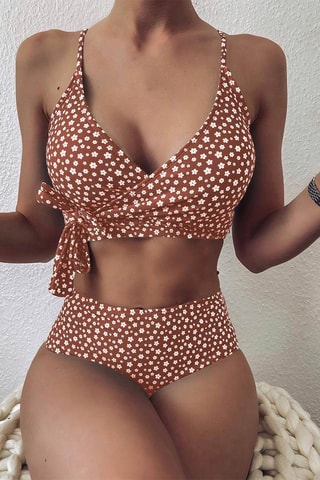 Maillot 2 pièces taille haute - Marron