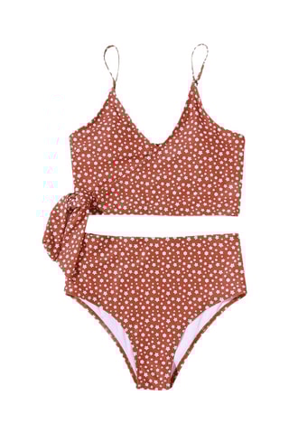 Maillot 2 pièces taille haute - Marron