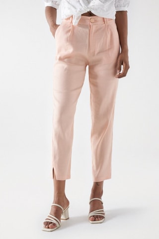 Pantaloni chino slim in lino - Rosa