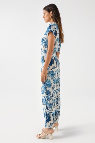 Pantaloni straight a vita alta - Ecrù e blu