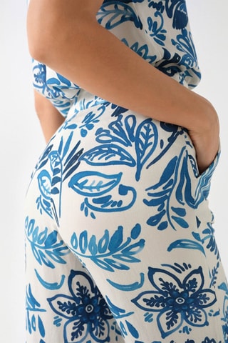 Pantaloni straight a vita alta - Ecrù e blu