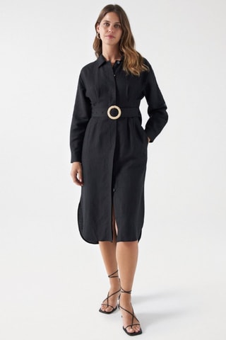 Abito a camicia in lino - Nero