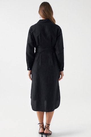 Abito a camicia in lino - Nero