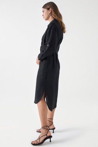 Abito a camicia in lino - Nero