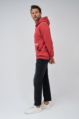 Felpa regular con cappuccio - Rosso