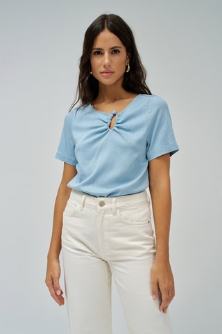 Blusa regular in jeans - Azzurro