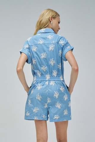 Tuta corta in jeans - Azzurro