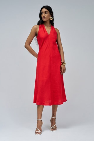 Abito midi in lino - Rosso