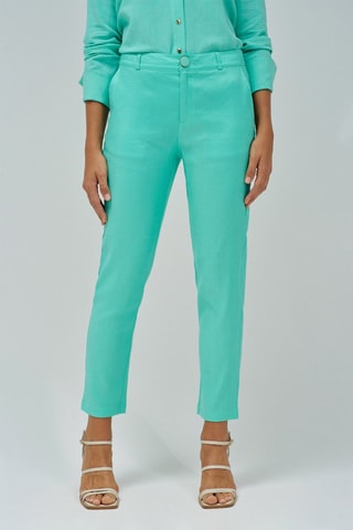 Pantaloni chino regular in lino - Verde chiaro