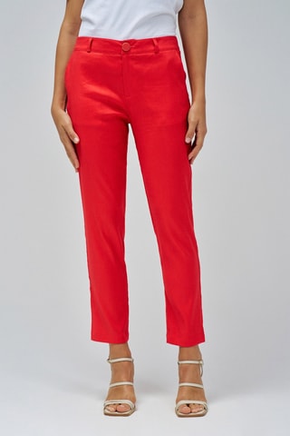 Pantaloni chino regular in lino - Rosso