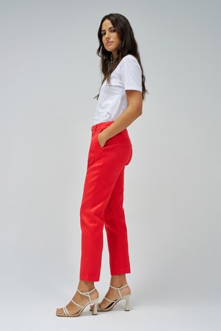 Pantaloni chino regular in lino - Rosso