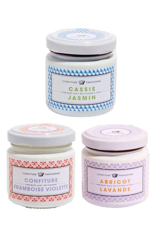 Confiture abricot lavande - 100 g, Confiture framboise violette - 100 g et Confiture cassis et jasmin 3 x 100 g