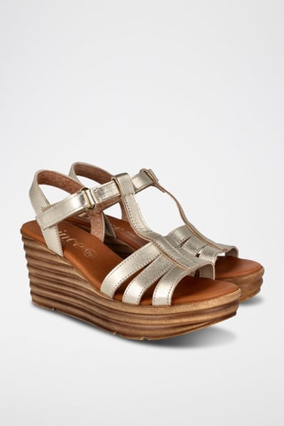 Sandales compensées en cuir - Doré