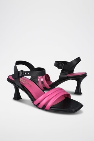 Sandales à talons en cuir Dalida - Rose et noir