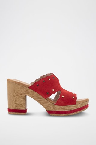 Mules à talons en nubuck - Rouge