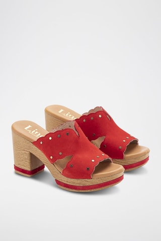 Mules à talons en nubuck - Rouge