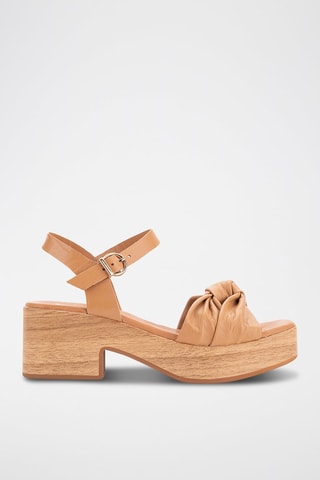 Sandales compensées en cuir - Camel