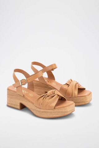 Sandales compensées en cuir - Camel