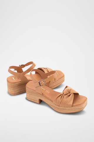 Sandales compensées en cuir - Camel