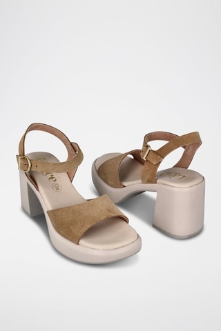 Sandales compensées en nubuck - Beige