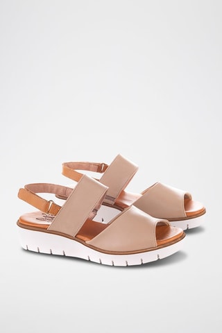 Sandales compensées en cuir Velvet - Beige et camel