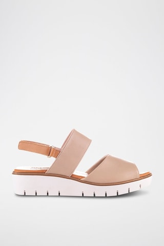 Sandales compensées en cuir Velvet - Beige et camel