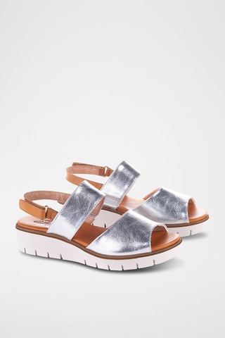 Sandales compensées en cuir Velvet - Argenté et camel