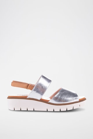 Sandales compensées en cuir Velvet - Argenté et camel