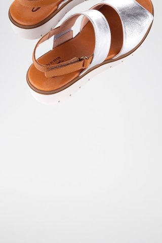 Sandales compensées en cuir Velvet - Argenté et camel