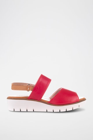 Sandales compensées en cuir Velvet - Rouge et camel