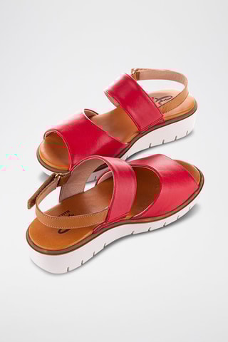 Sandales compensées en cuir Velvet - Rouge et camel