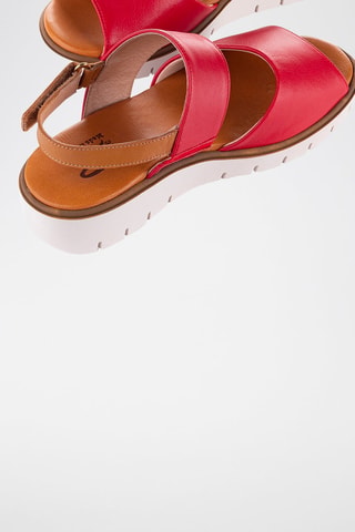 Sandales compensées en cuir Velvet - Rouge et camel