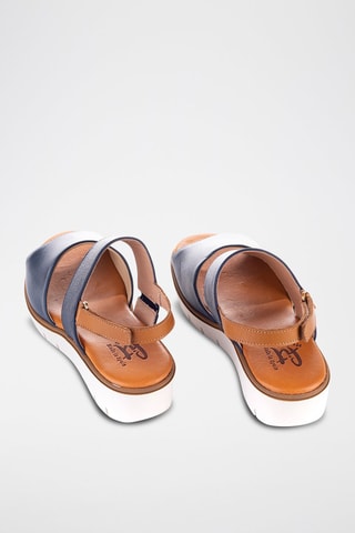 Sandales compensées en cuir Velvet - Bleu marine et camel