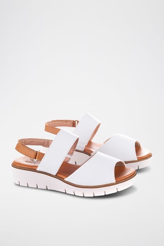 Sandales compensées en cuir Velvet - Blanc et camel