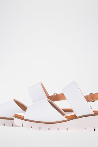 Sandales compensées en cuir Velvet - Blanc et camel