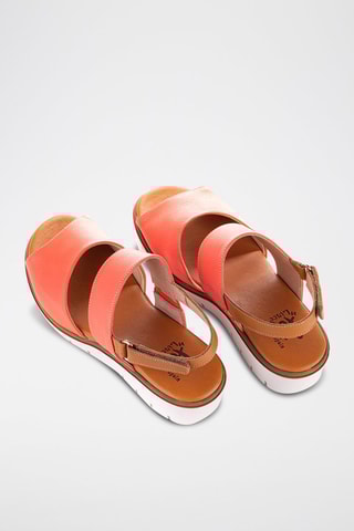 Sandales compensées en cuir Velvet - Corail et camel