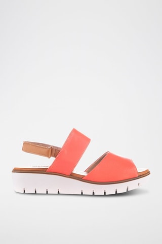 Sandales compensées en cuir Velvet - Corail et camel