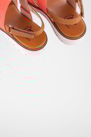 Sandales compensées en cuir Velvet - Corail et camel