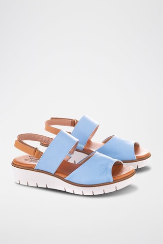 Sandales compensées en cuir - Bleu