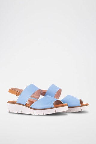 Sandales compensées en cuir - Bleu