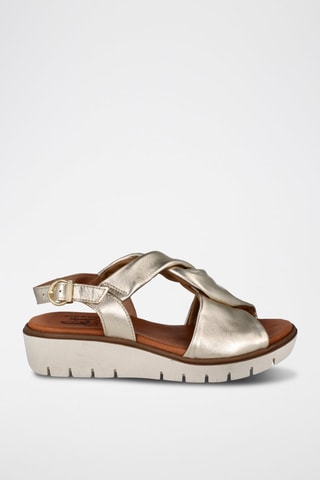 Sandales compensées en cuir - Doré