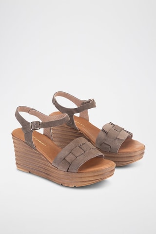 Sandales compensées en cuir - Marron